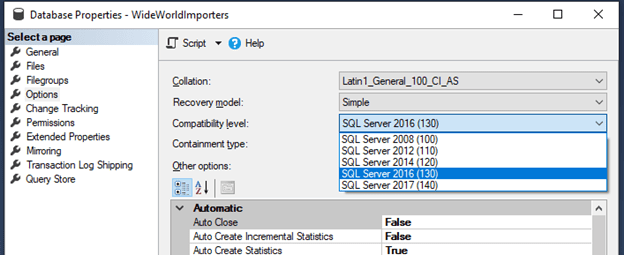 Database properties SQL Server