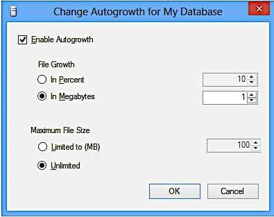 SQL Server change Autogrowth for my database