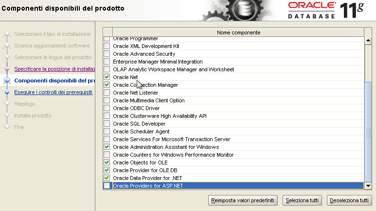 Oracle database componenti