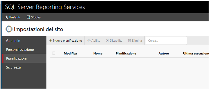 SSRS impostazioni