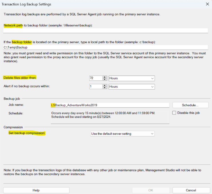 backup settings