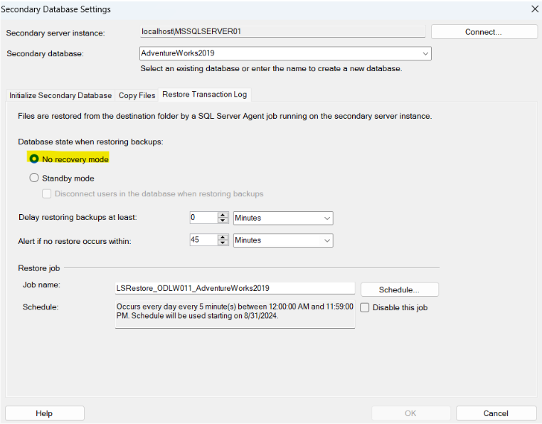 Restore recovery model