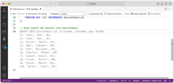 Figura 4 – Inserimento di dati ‘casuali’ all’interno delle tabelle appena create 